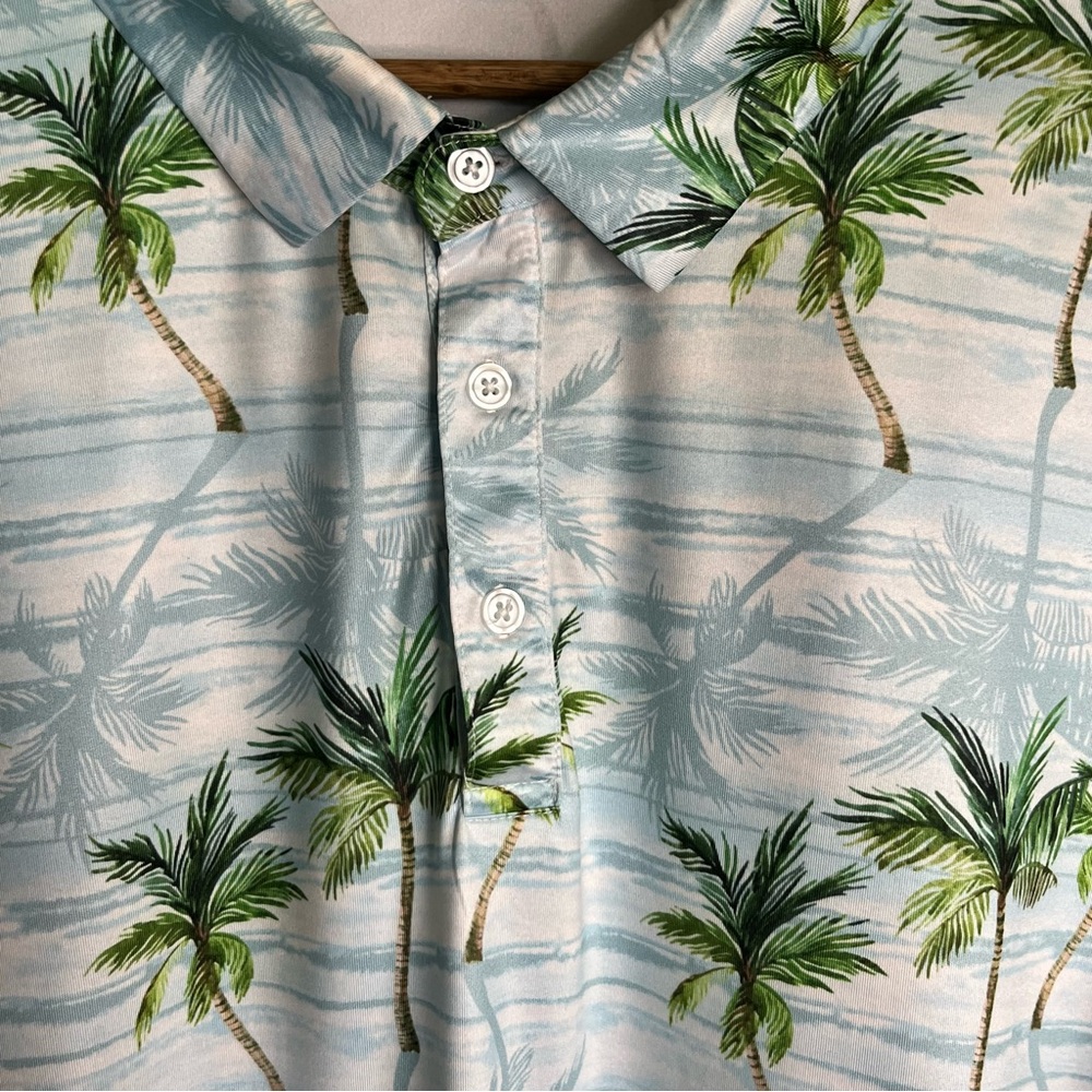 Yatta Golf XXL Light Blue Palm-Print Hawaiian Short Sleeve Polo - Picture 4 of 8